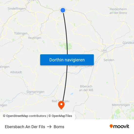 Ebersbach An Der Fils to Boms map