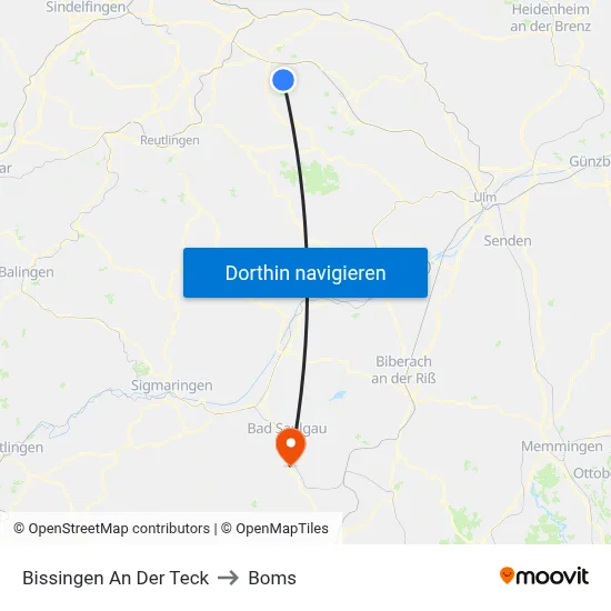 Bissingen An Der Teck to Boms map