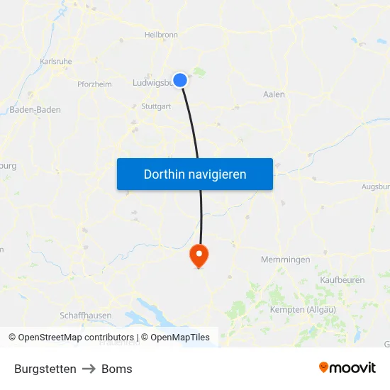 Burgstetten to Boms map