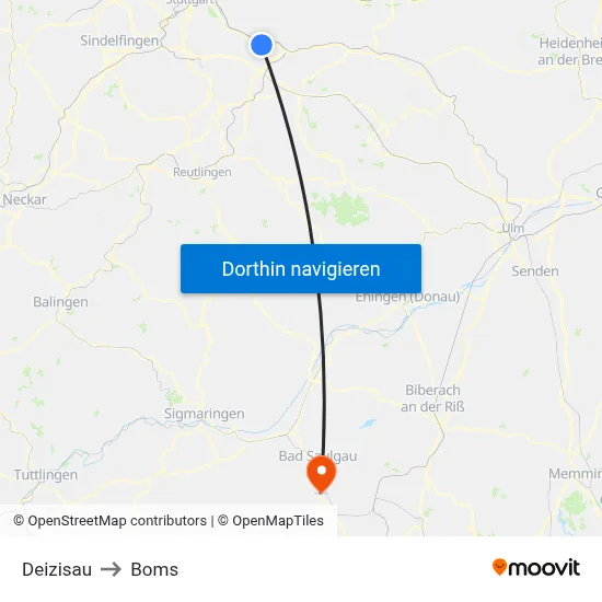 Deizisau to Boms map