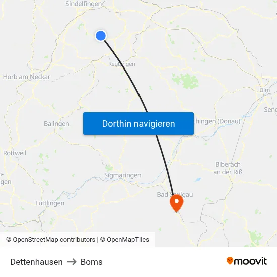 Dettenhausen to Boms map