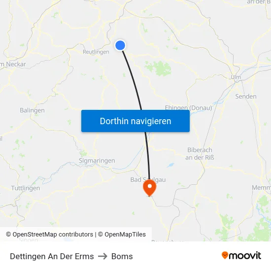 Dettingen An Der Erms to Boms map