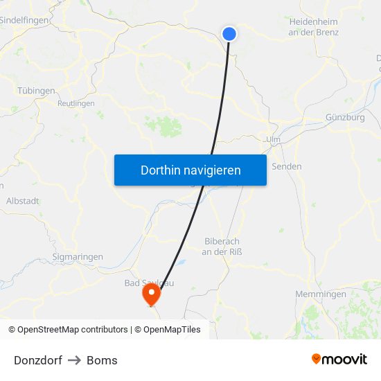Donzdorf to Boms map