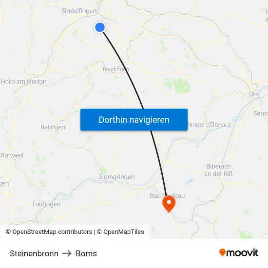 Steinenbronn to Boms map