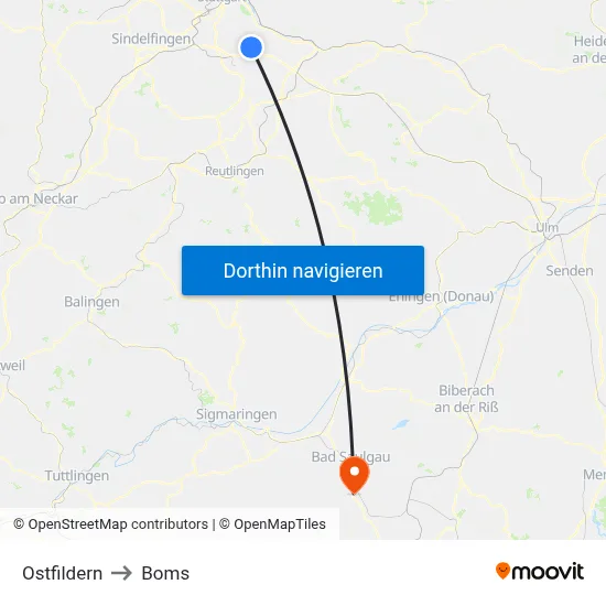 Ostfildern to Boms map