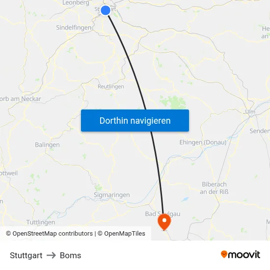 Stuttgart to Boms map