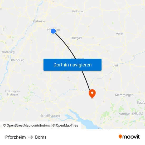 Pforzheim to Boms map