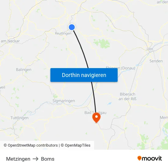 Metzingen to Boms map