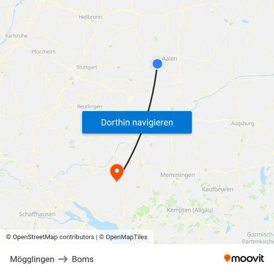Mögglingen to Boms map