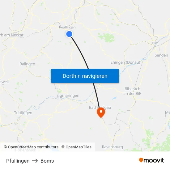 Pfullingen to Boms map