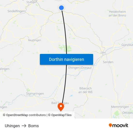 Uhingen to Boms map