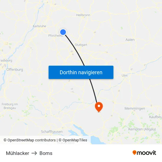 Mühlacker to Boms map