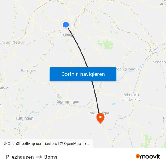 Pliezhausen to Boms map