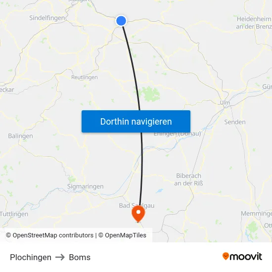Plochingen to Boms map