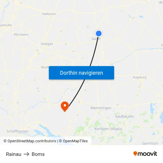Rainau to Boms map