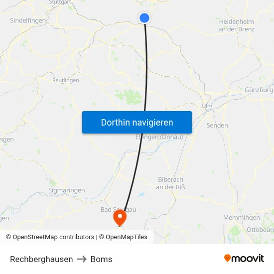 Rechberghausen to Boms map