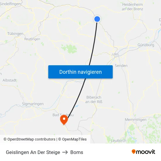 Geislingen An Der Steige to Boms map