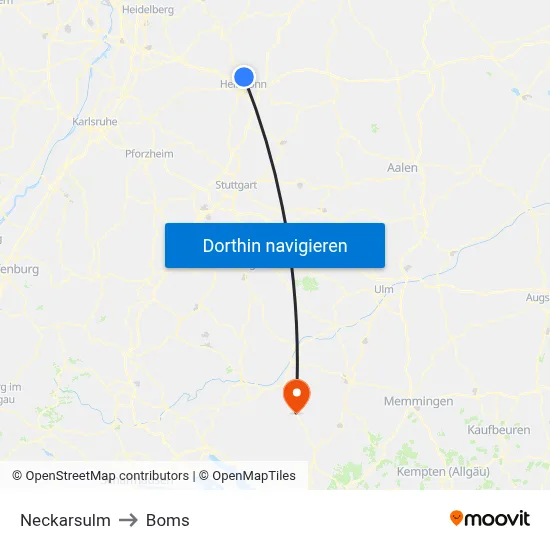 Neckarsulm to Boms map
