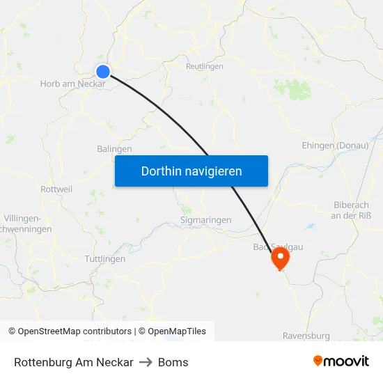 Rottenburg Am Neckar to Boms map