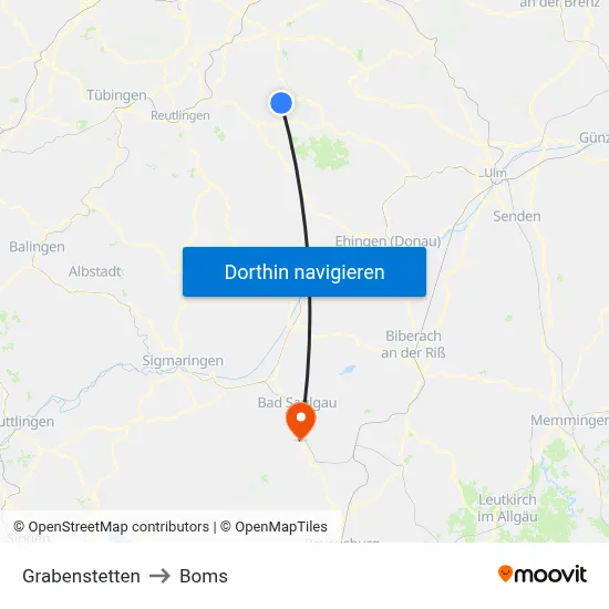 Grabenstetten to Boms map