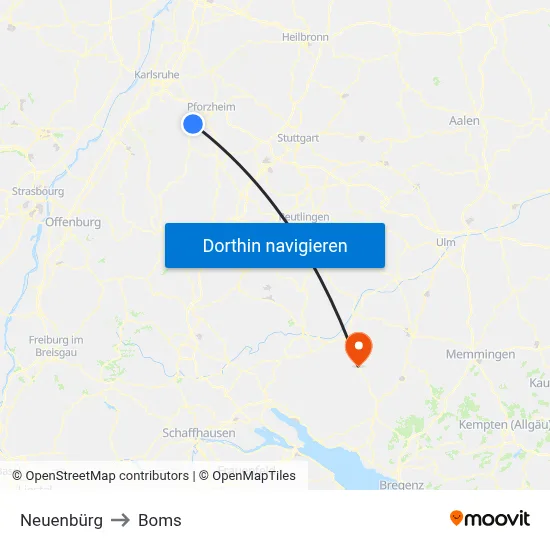 Neuenbürg to Boms map