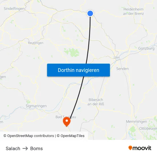 Salach to Boms map
