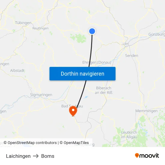 Laichingen to Boms map