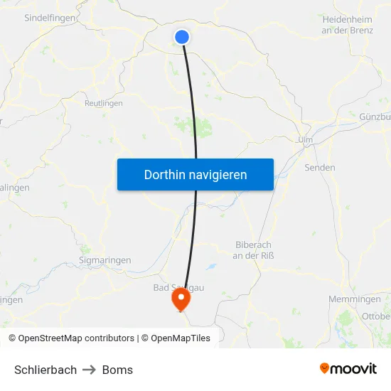 Schlierbach to Boms map