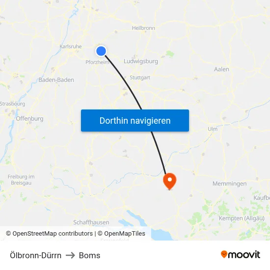 Ölbronn-Dürrn to Boms map