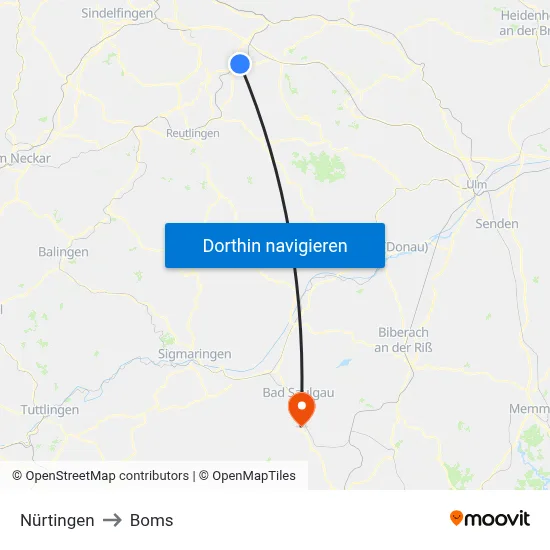 Nürtingen to Boms map
