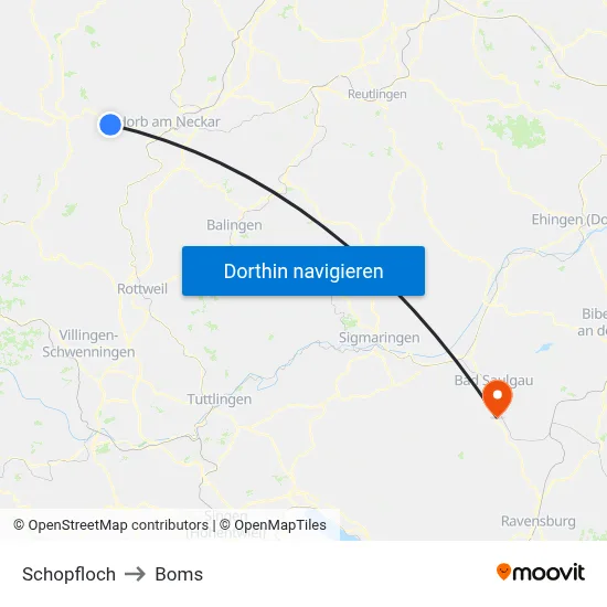 Schopfloch to Boms map