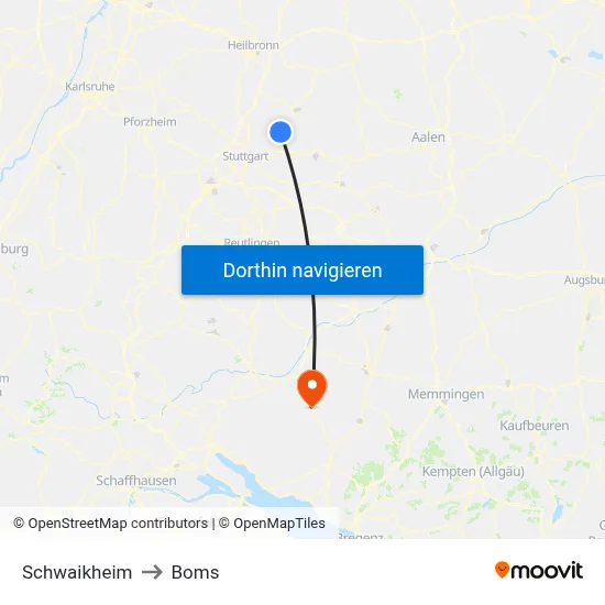 Schwaikheim to Boms map