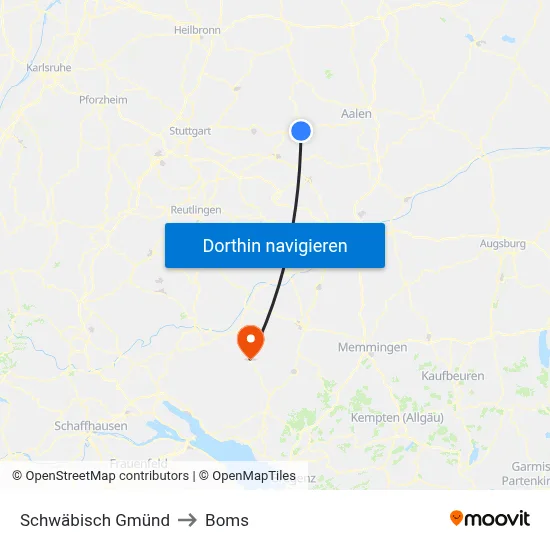 Schwäbisch Gmünd to Boms map