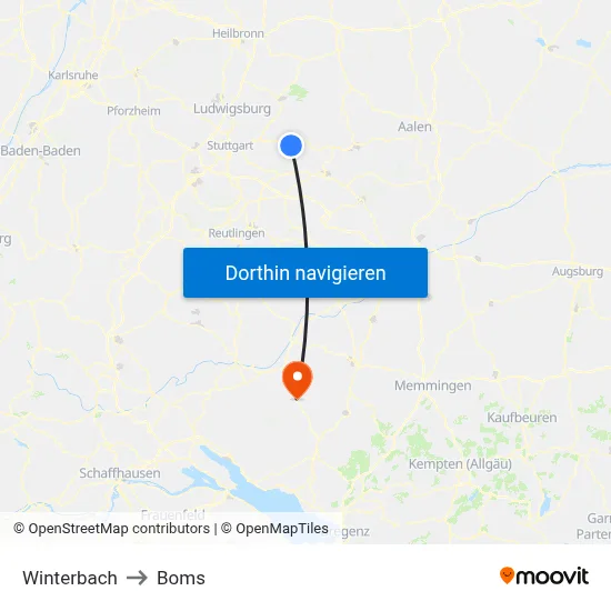 Winterbach to Boms map