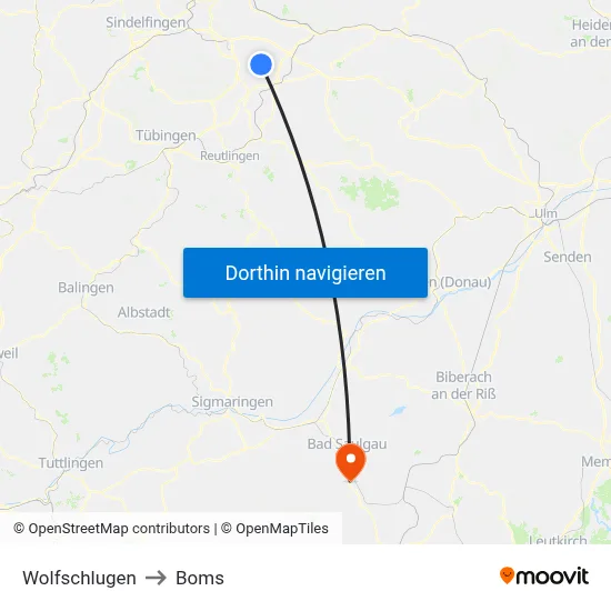 Wolfschlugen to Boms map
