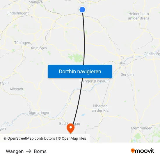 Wangen to Boms map