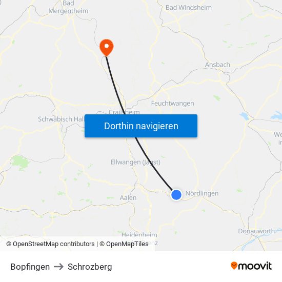 Bopfingen to Schrozberg map