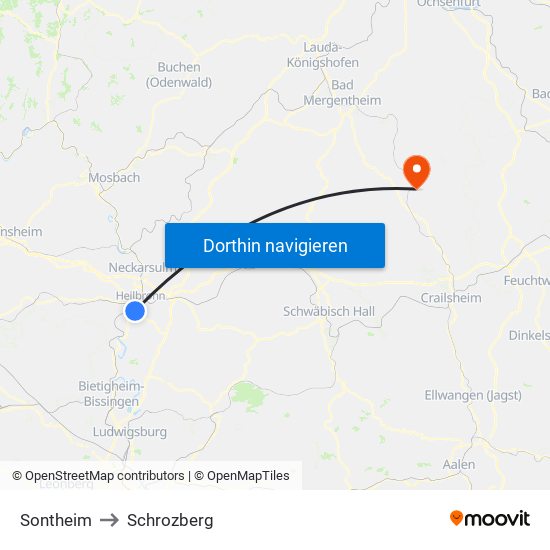 Sontheim to Schrozberg map
