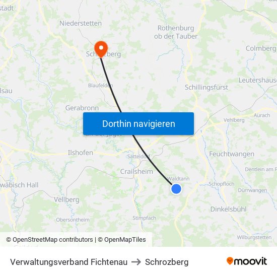 Verwaltungsverband Fichtenau to Schrozberg map