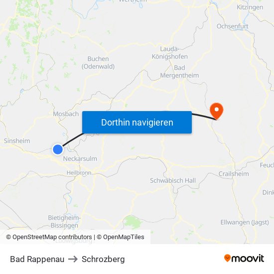 Bad Rappenau to Schrozberg map
