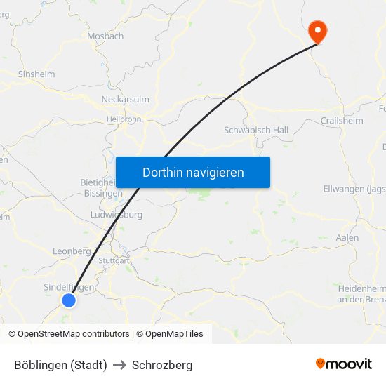 Böblingen (Stadt) to Schrozberg map