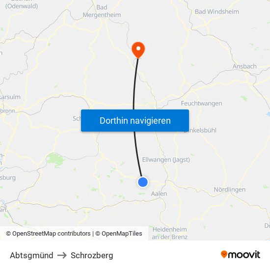 Abtsgmünd to Schrozberg map