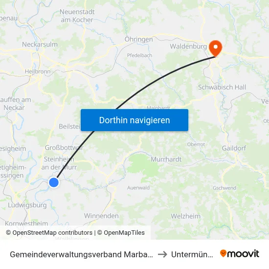Gemeindeverwaltungsverband Marbach am Neckar to Untermünkheim map