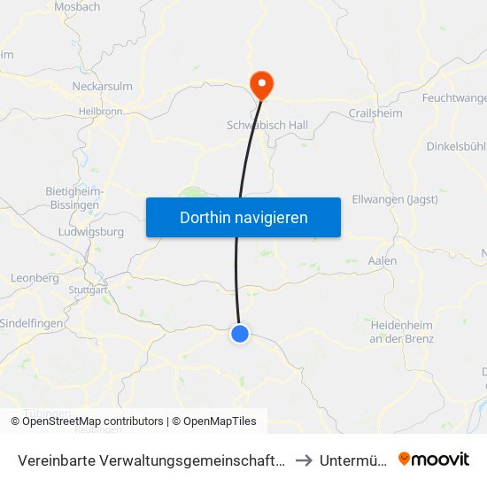 Vereinbarte Verwaltungsgemeinschaft Der Stadt Göppingen to Untermünkheim map