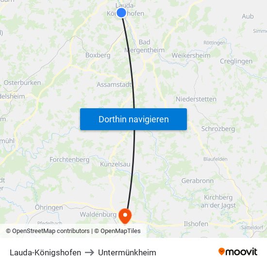 Lauda-Königshofen to Untermünkheim map