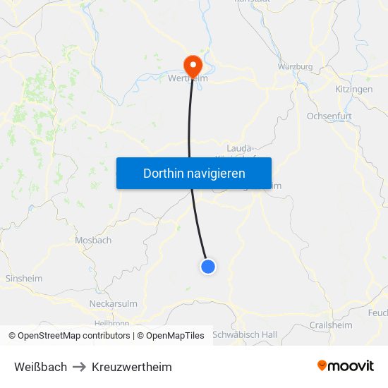 Weißbach to Kreuzwertheim map