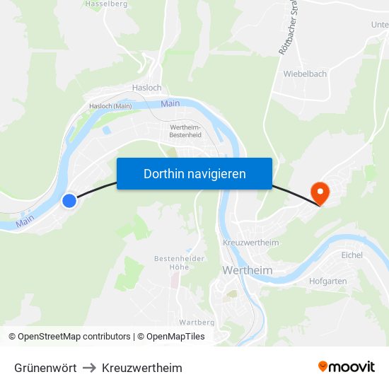 Grünenwört to Kreuzwertheim map