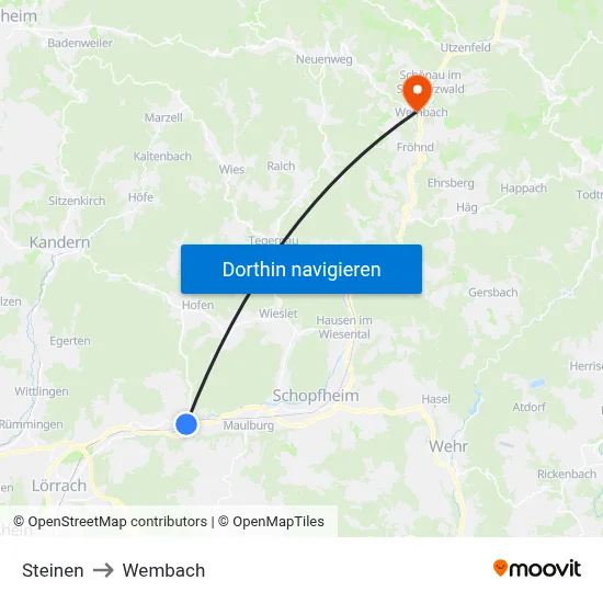 Steinen to Wembach map