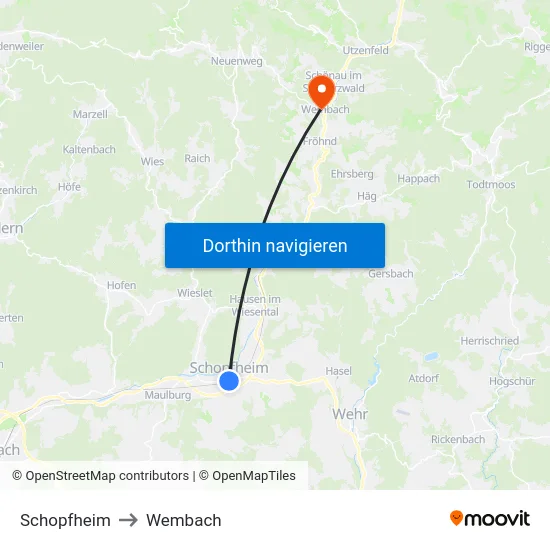 Schopfheim to Wembach map