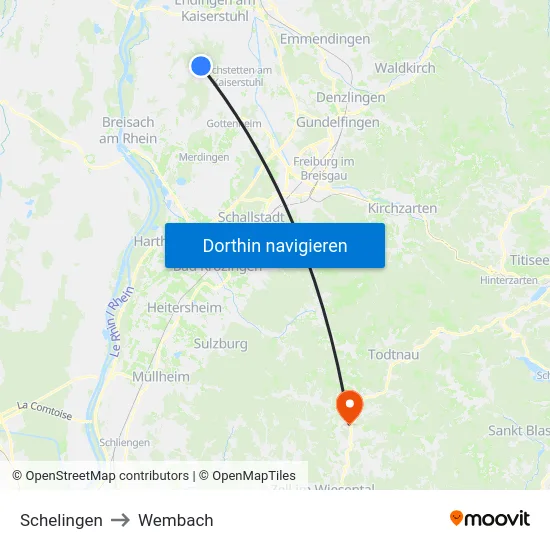 Schelingen to Wembach map